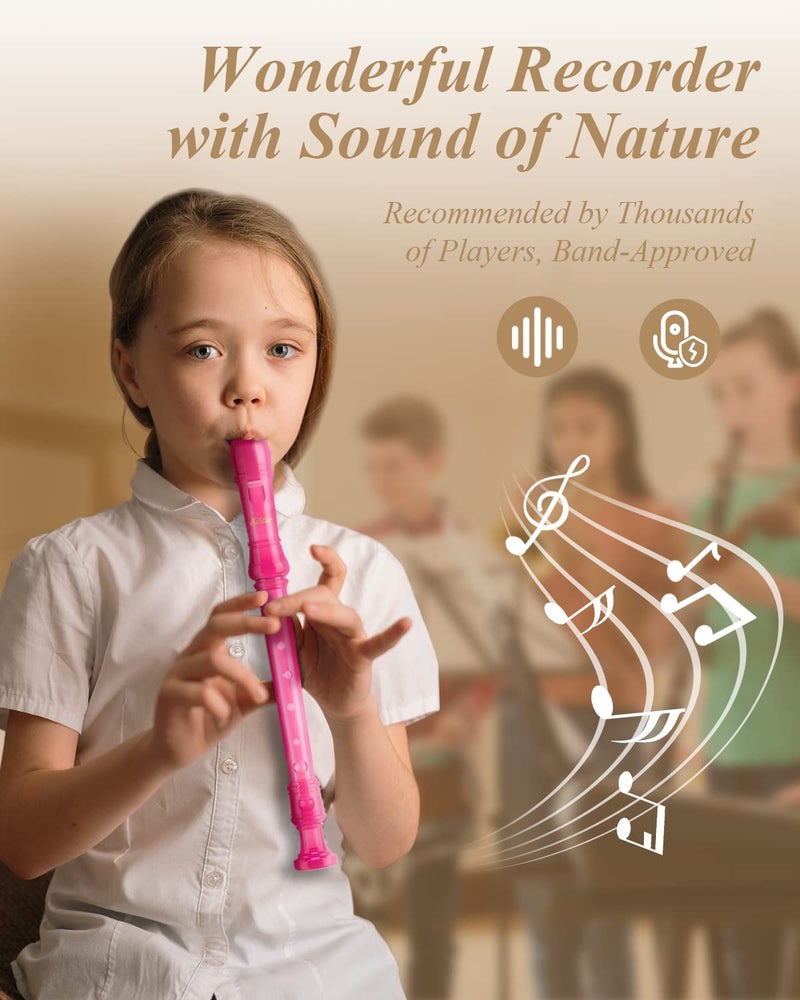 Eastar Soprano Recorder Instrument for Kids Students Beginners, German fingering C Key with Cleaning Kit, Storage Bag, Fingering Chart, ERS-1GP, Pink, School-Approved - Image 2